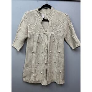 Glimmer By J.J. Basics Sweater Womens Large Tan Y2K Cable Knit‎ Button